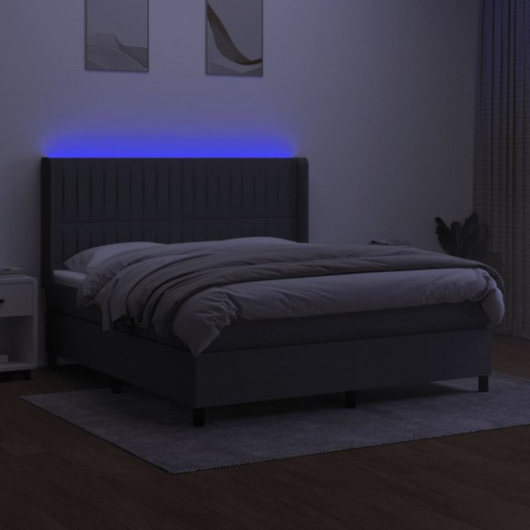 Cadre de lit matelas LED Gris foncé 160x200 cm Tissu