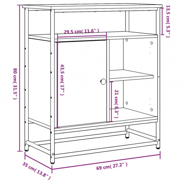 Buffet chêne fumé 69x35x80 cm bois d'ingénierie