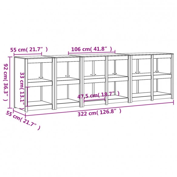 Armoires de cuisine d'extérieur 4 pcs noir bois de pin massif