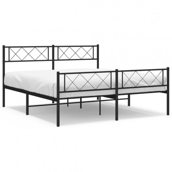 Cadre de lit métal avec tête de lit/pied de lit noir 140x190 cm