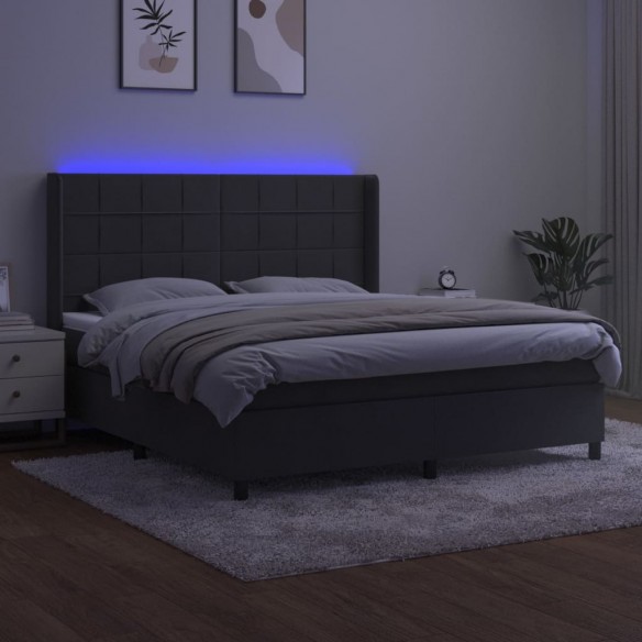 Cadre de lit matelas et LED Gris foncé 160x200 cm