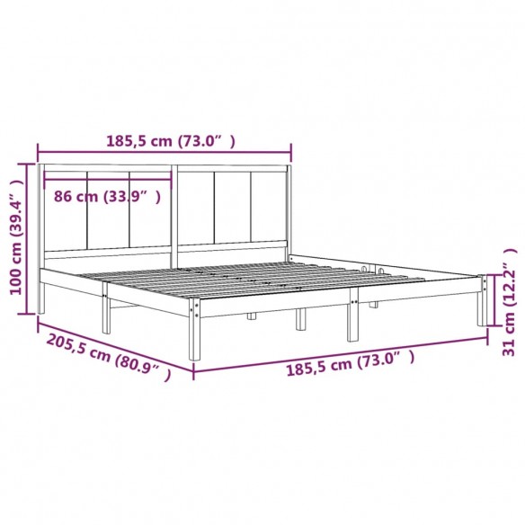 Cadre de lit Blanc Bois de pin massif 180x200 cm Super King