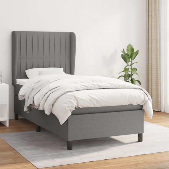 Cadre de lit avec matelas Gris foncé 80x200 cm Tissu