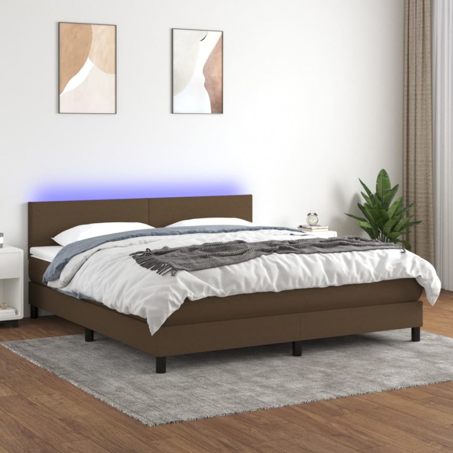 Sommier à lattes de lit matelas et LED Marron foncé 180x200cm