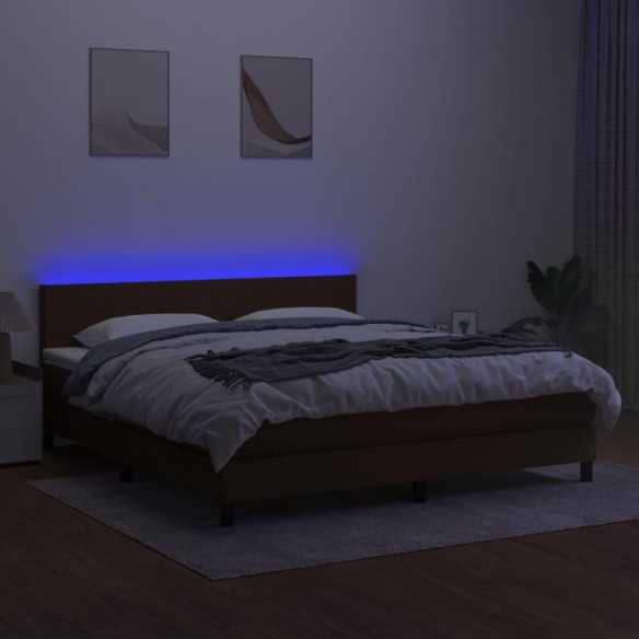 Sommier à lattes de lit matelas et LED Marron foncé 180x200cm