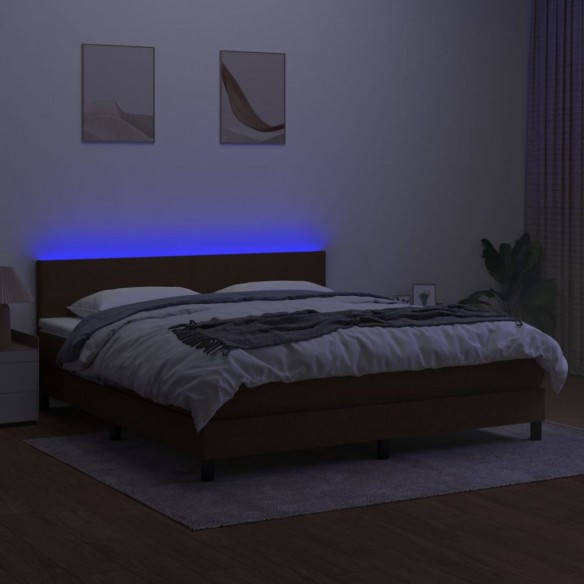 Cadre de lit matelas et LED Marron foncé 180x200cm