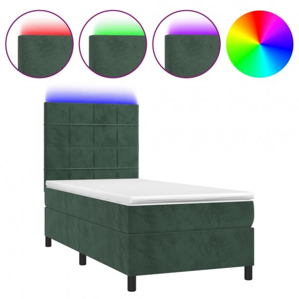 Cadre de lit matelas et LED Vert foncé 100x200 cm