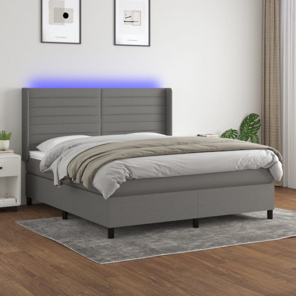 Cadre de lit matelas LED Gris foncé 160x200 cm Tissu