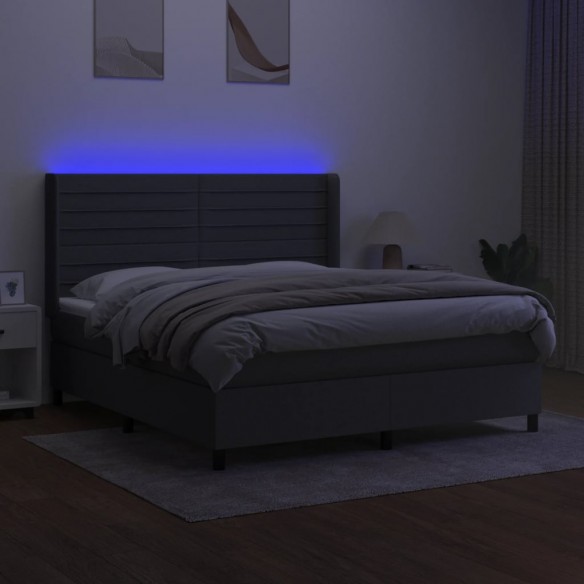 Cadre de lit matelas LED Gris foncé 160x200 cm Tissu