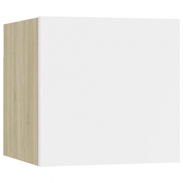 Table de chevet Blanc et chêne sonoma 30,5x30x30 cm Aggloméré