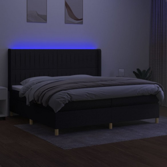 Sommier à lattes de lit matelas et LED Noir 200x200 cm Tissu