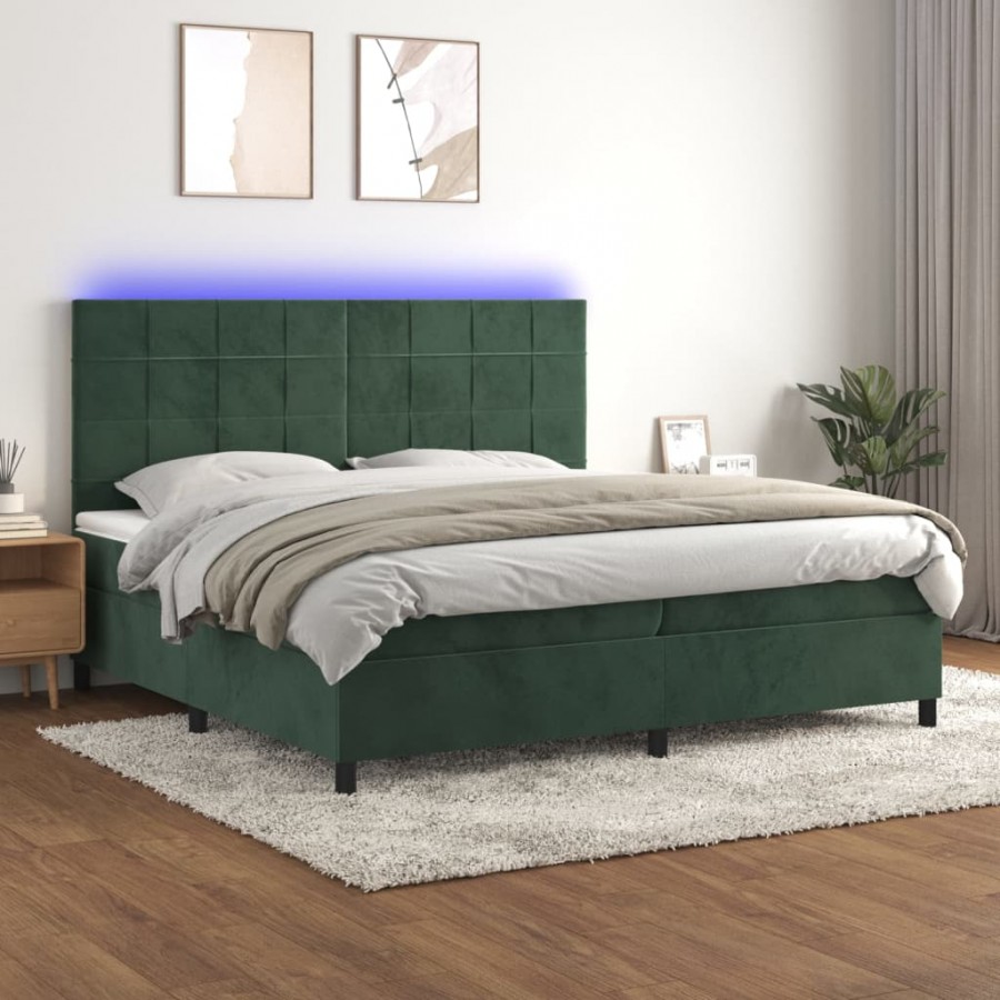 Cadre de lit matelas et LED Vert foncé 200x200 cm