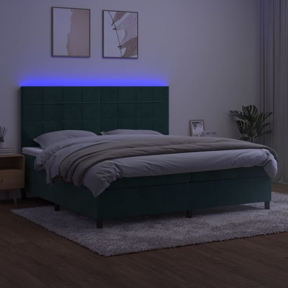 Cadre de lit matelas et LED Vert foncé 200x200 cm