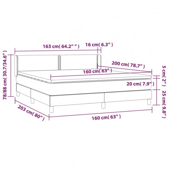 Cadre de lit avec matelas Gris clair 160x200cm Tissu