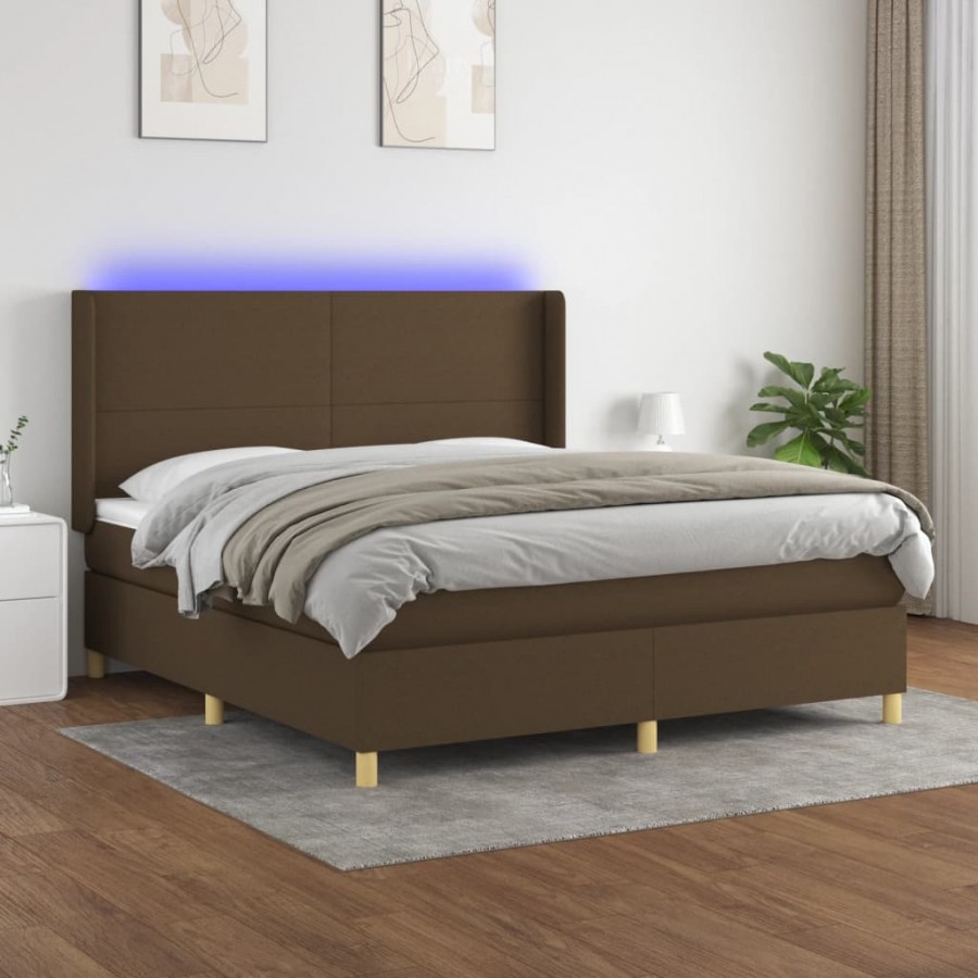 Sommier à lattes de lit matelas et LED Marron foncé 160x200 cm