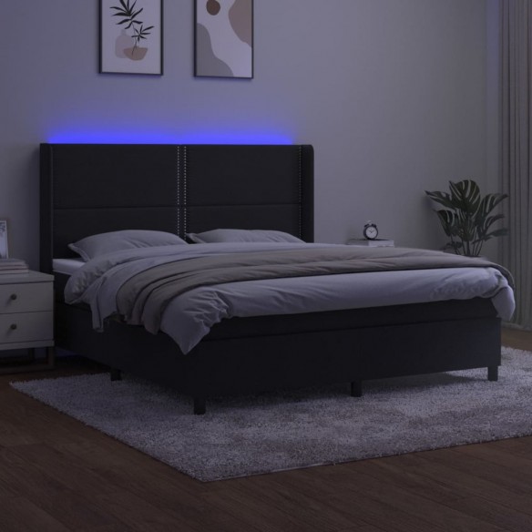 Sommier à lattes de lit matelas et LED Noir 160x200 cm Velours