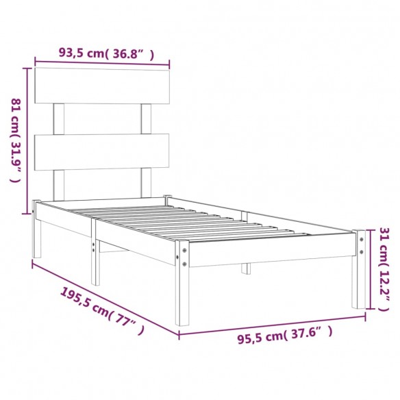 Cadre de lit Blanc Bois massif 90x190 cm Simple