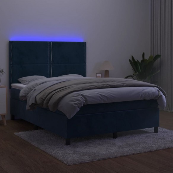 Cadre de lit matelas et LED Bleu foncé 140x200 cm