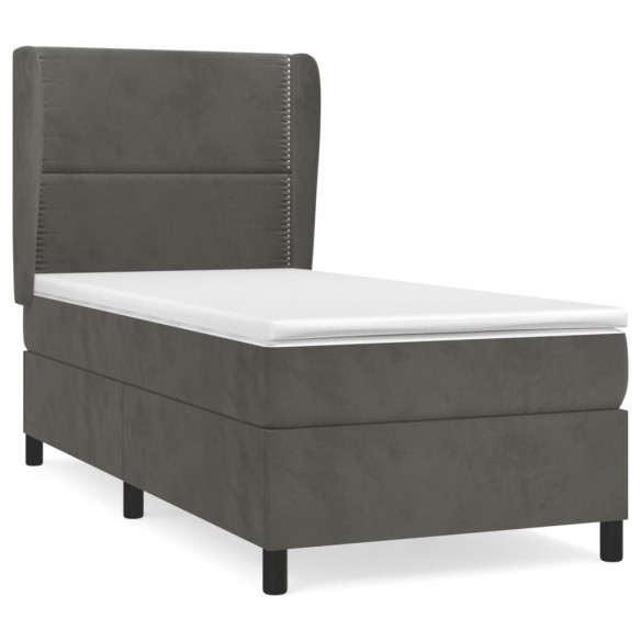 Cadre de lit et matelas Gris foncé 90x190 cm Velours