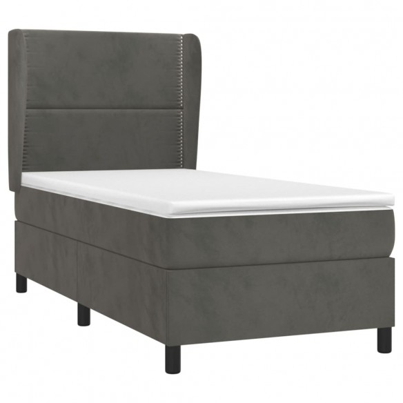 Cadre de lit et matelas Gris foncé 90x190 cm Velours