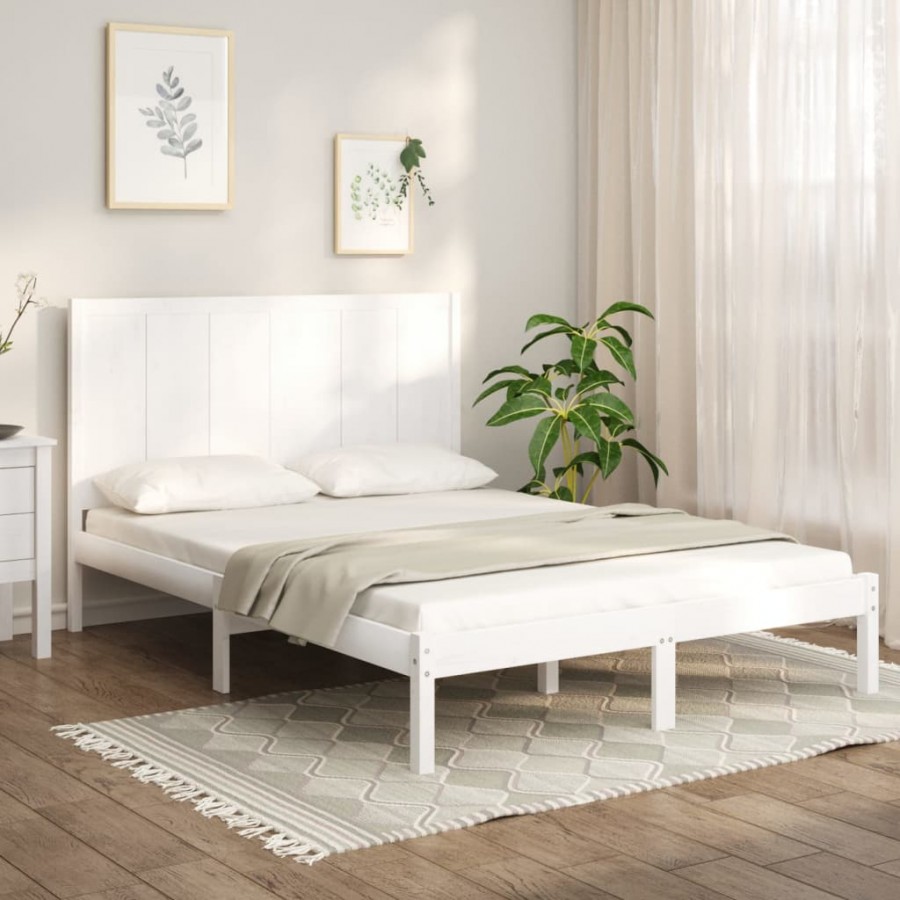 Cadre de lit Blanc Bois de pin massif 135x190 cm Double