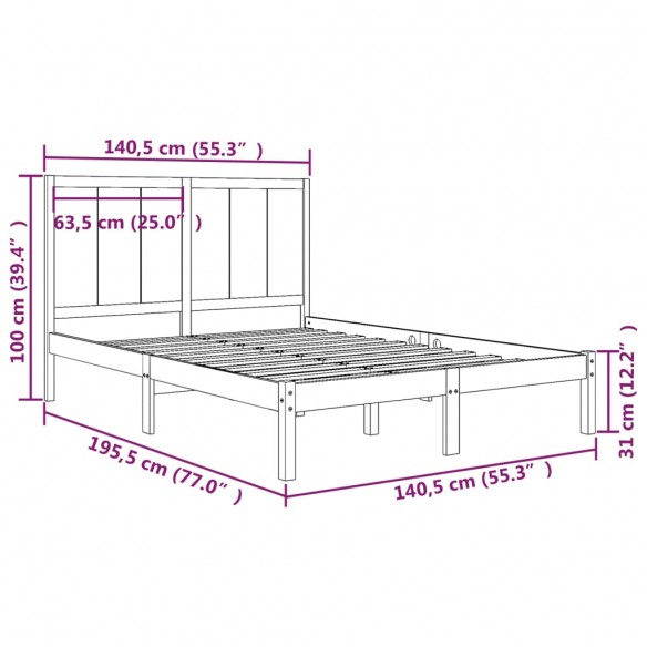 Cadre de lit Blanc Bois de pin massif 135x190 cm Double