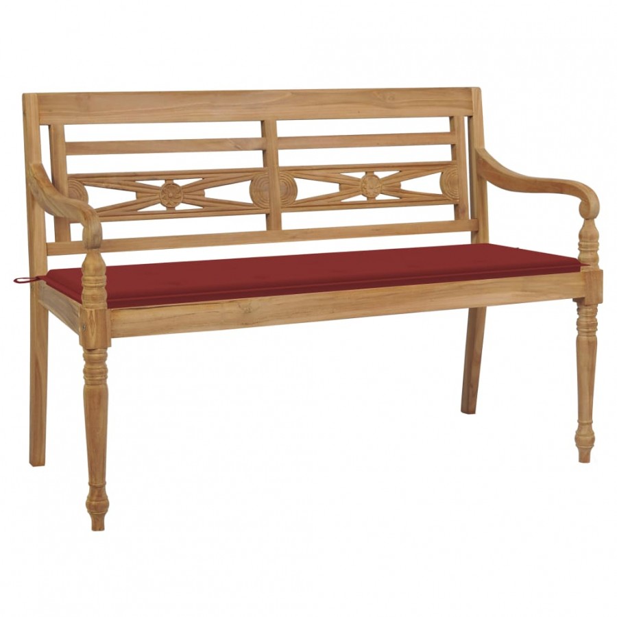 Banc Batavia avec coussin rouge 150 cm Bois de teck massif