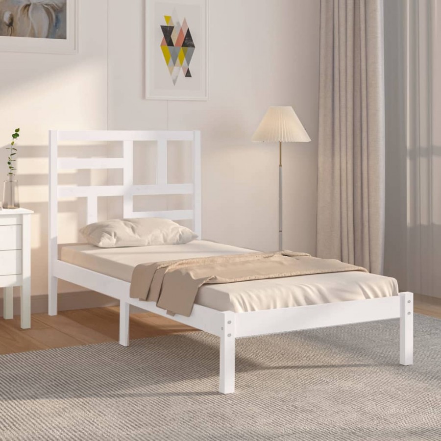 Cadre de lit Blanc Bois massif 75x190 cm Petit simple