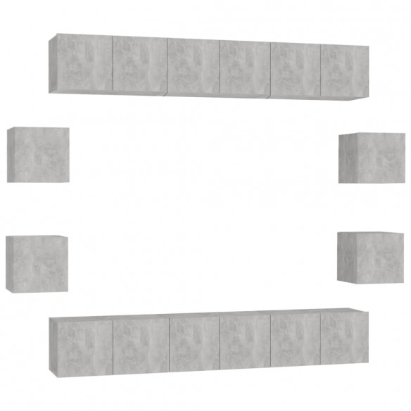 Ensemble de meubles TV 10 pcs Gris béton Aggloméré