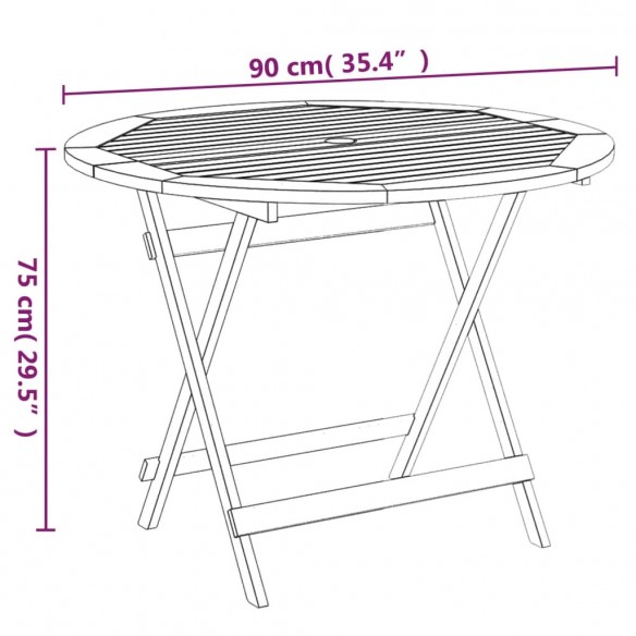 Table pliable de jardin Ø 90x75 cm Bois d'acacia solide