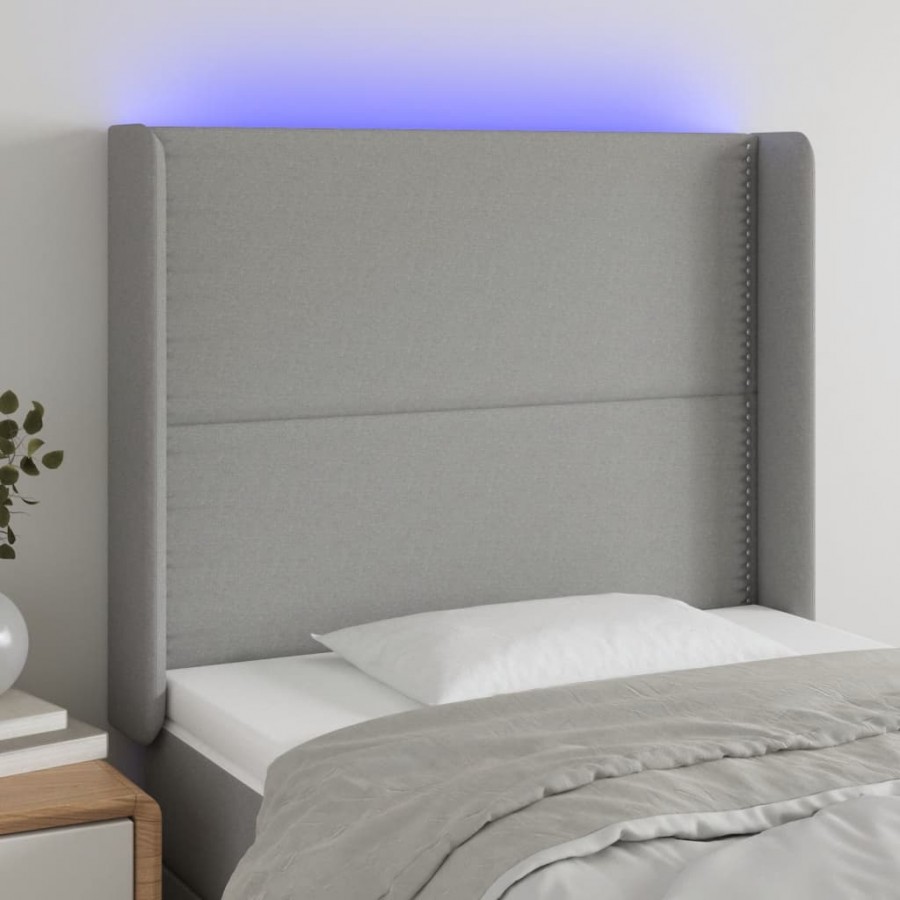 Tête de lit à LED Gris clair 83x16x118/128 cm Tissu