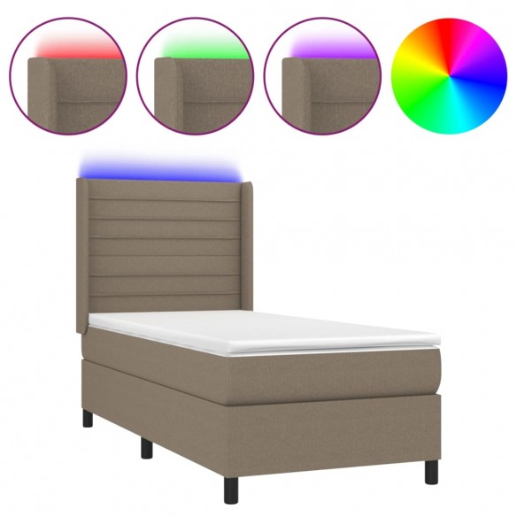 Cadre de lit matelas et LED Taupe 100x200 cm Tissu