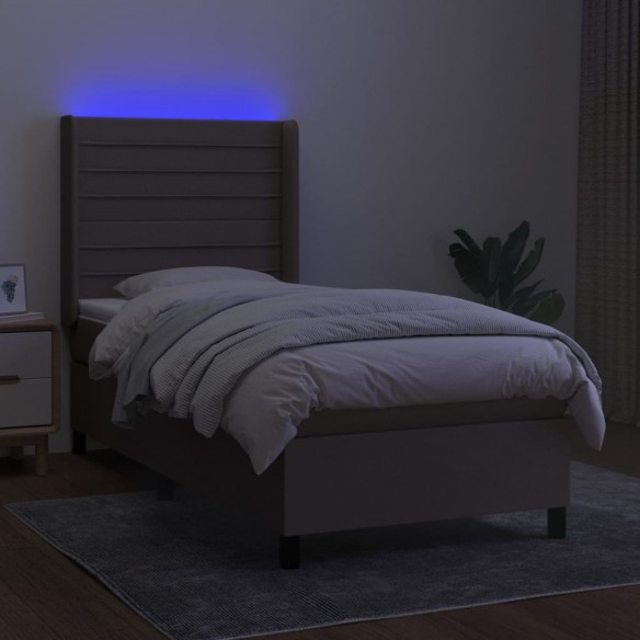 Cadre de lit matelas et LED Taupe 100x200 cm Tissu