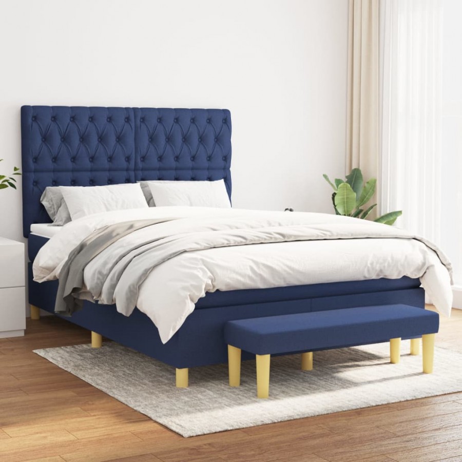 Sommier à lattes de lit avec matelas Bleu 140x190 cm Tissu