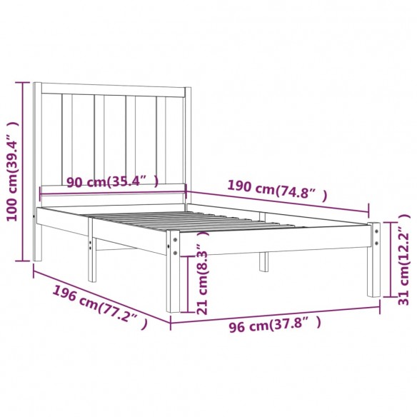 Cadre de lit Blanc Bois de pin massif 90x190 cm Simple