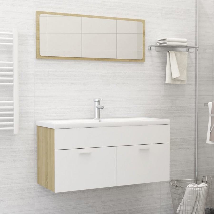 Ensemble de meubles de bain Blanc et chêne sonoma Aggloméré