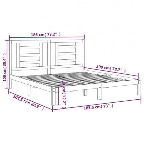 Cadre de lit bois massif 180x200 cm super king