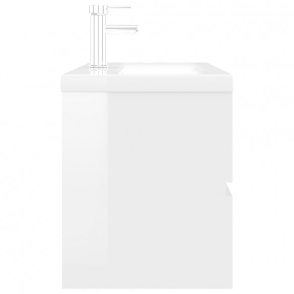 Armoire d'évier avec lavabo intégré Blanc brillant Aggloméré