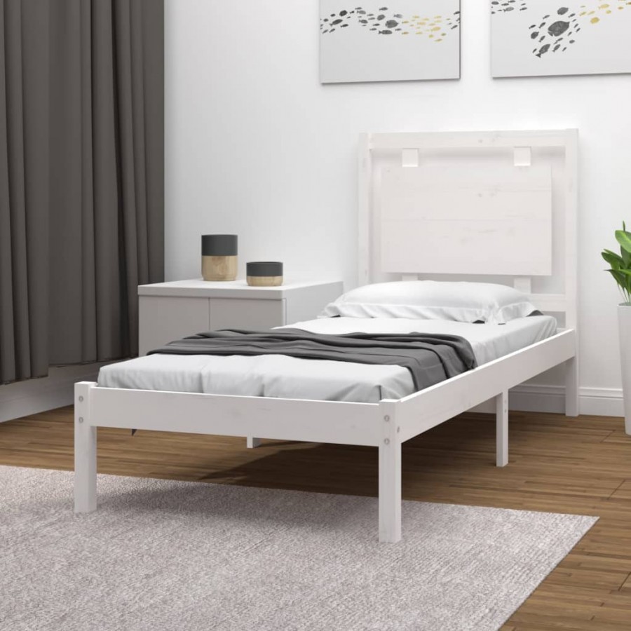 Cadre de lit Blanc Bois massif 75x190 cm Petit simple