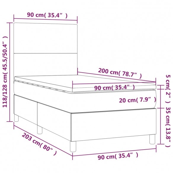 Cadre de lit avec matelas Marron foncé 90x200 cm