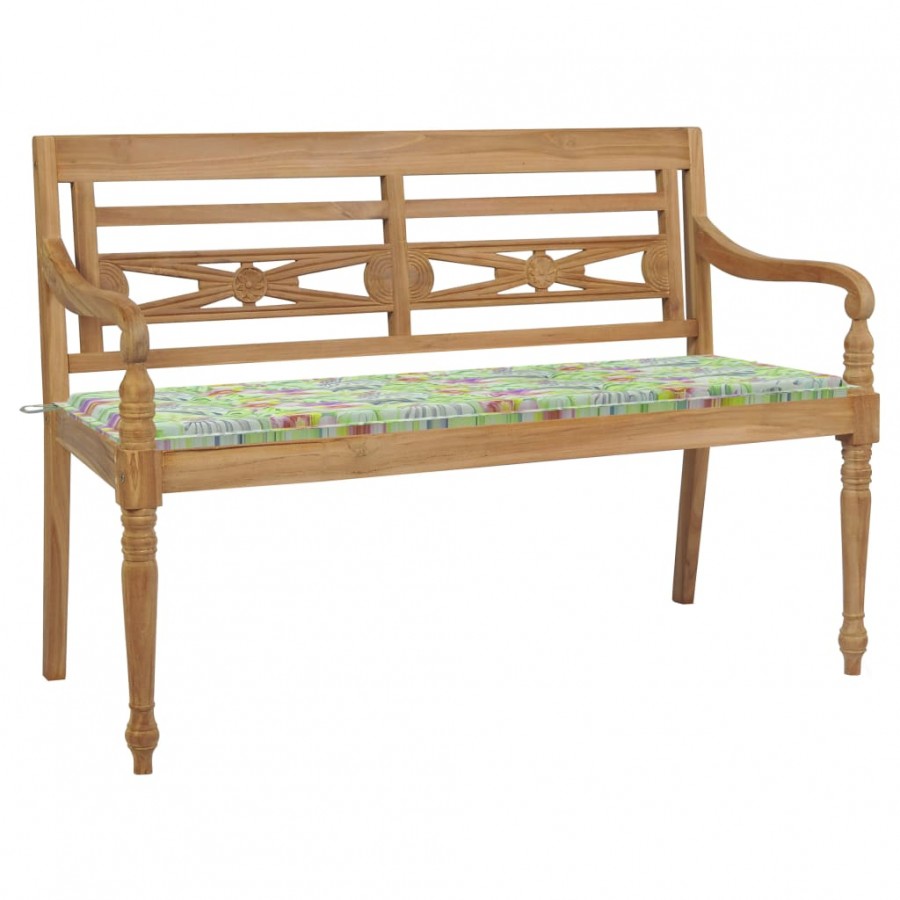 Banc Batavia avec coussin motif de feuilles 150 cm Bois de teck