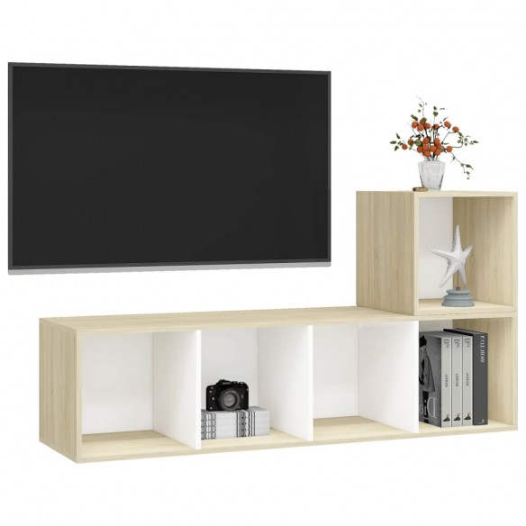 Ensemble de meuble TV 2 pcs Blanc et chêne sonoma Aggloméré