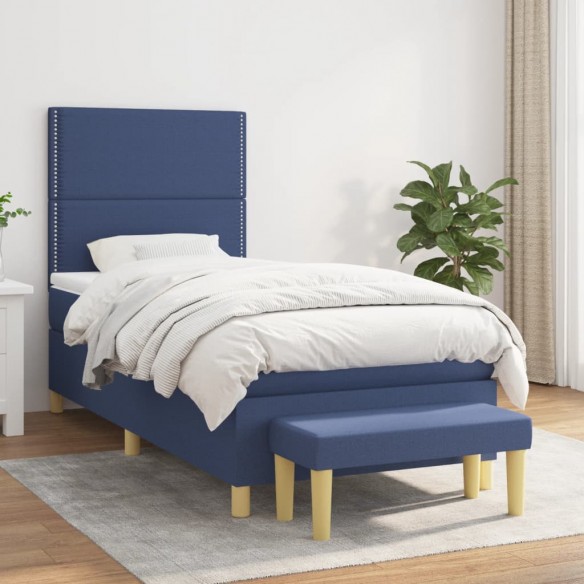 Cadre de lit avec matelas Bleu 90x200 cm Tissu