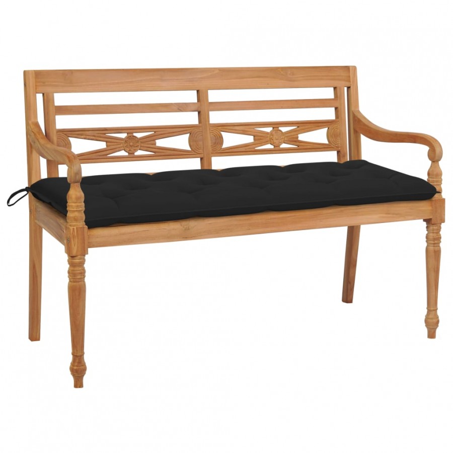 Banc Batavia avec coussin noir 150 cm Bois de teck massif