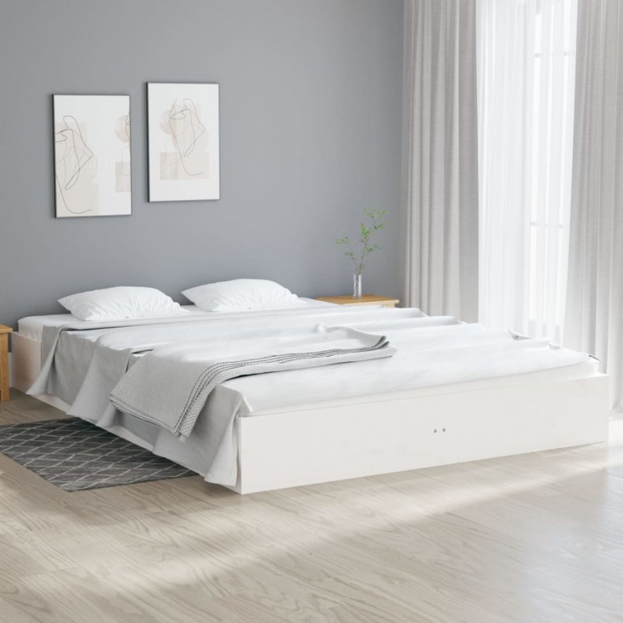 Cadre de lit blanc bois massif 180x200 cm super king