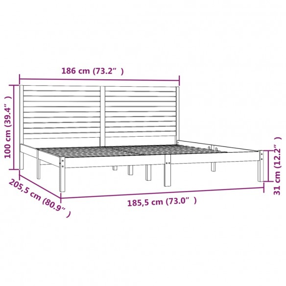 Cadre de lit Blanc Bois massif 180x200 cm Super King