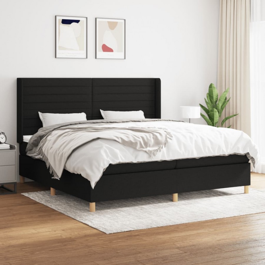 Cadre de lit avec matelas Noir 200x200 cm Tissu