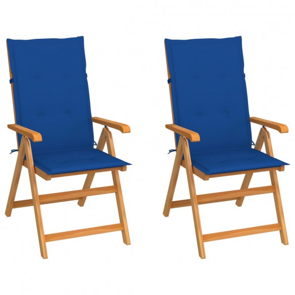 Chaises de jardin 2 pcs avec coussins bleu royal Bois de teck