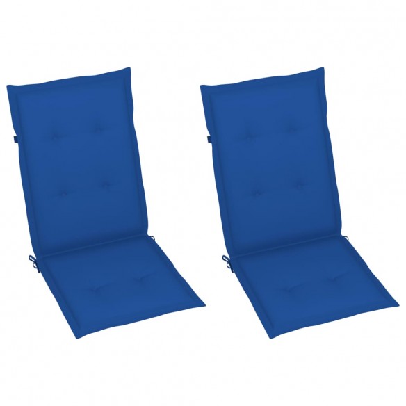 Chaises de jardin 2 pcs avec coussins bleu royal Bois de teck