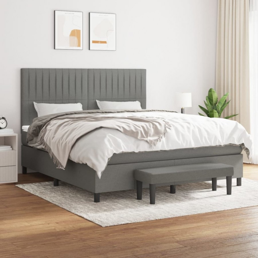 Cadre de lit avec matelas Gris foncé 160x200cm Tissu